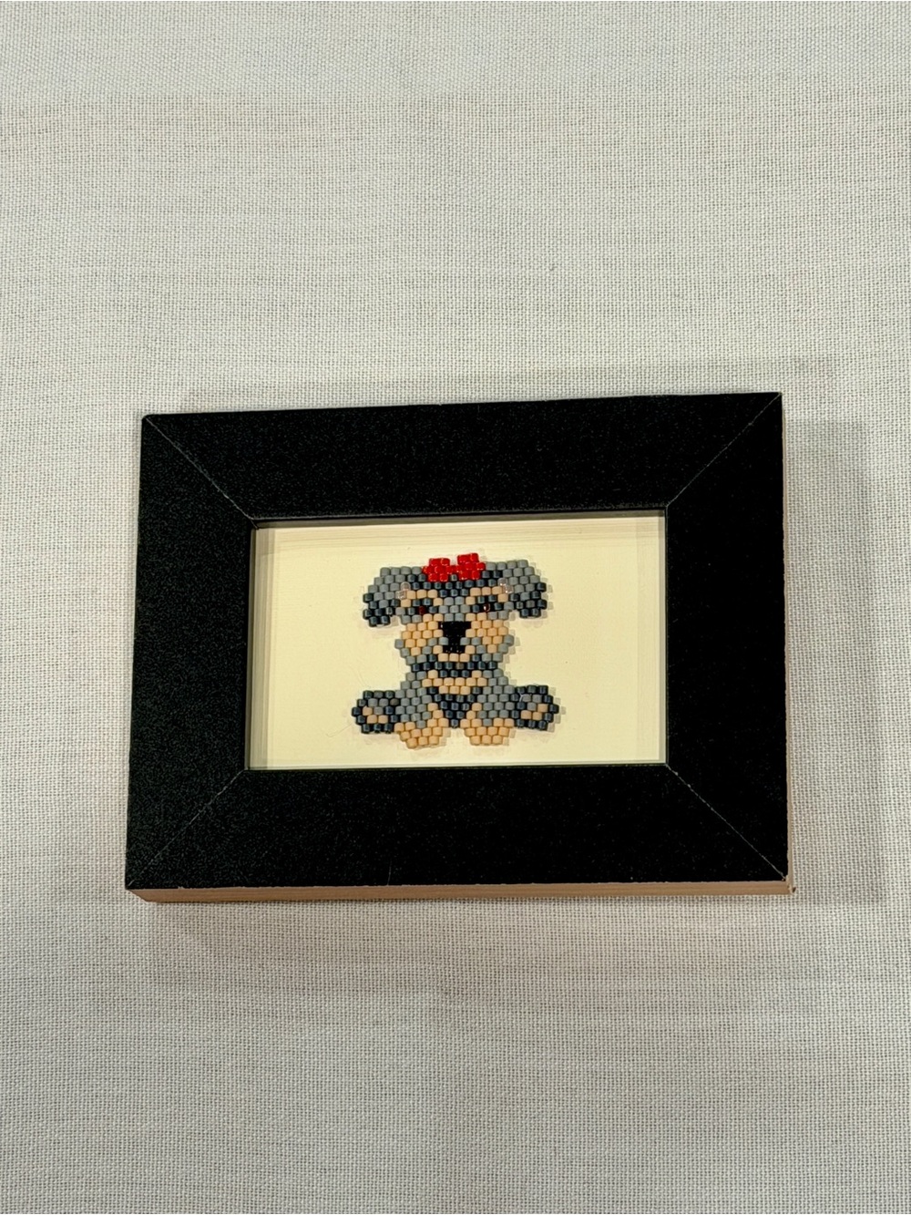 Tiny Schnauzer Bead Art in Black Frame • Handmade Mini Dog Decor - Picture 6 of 6